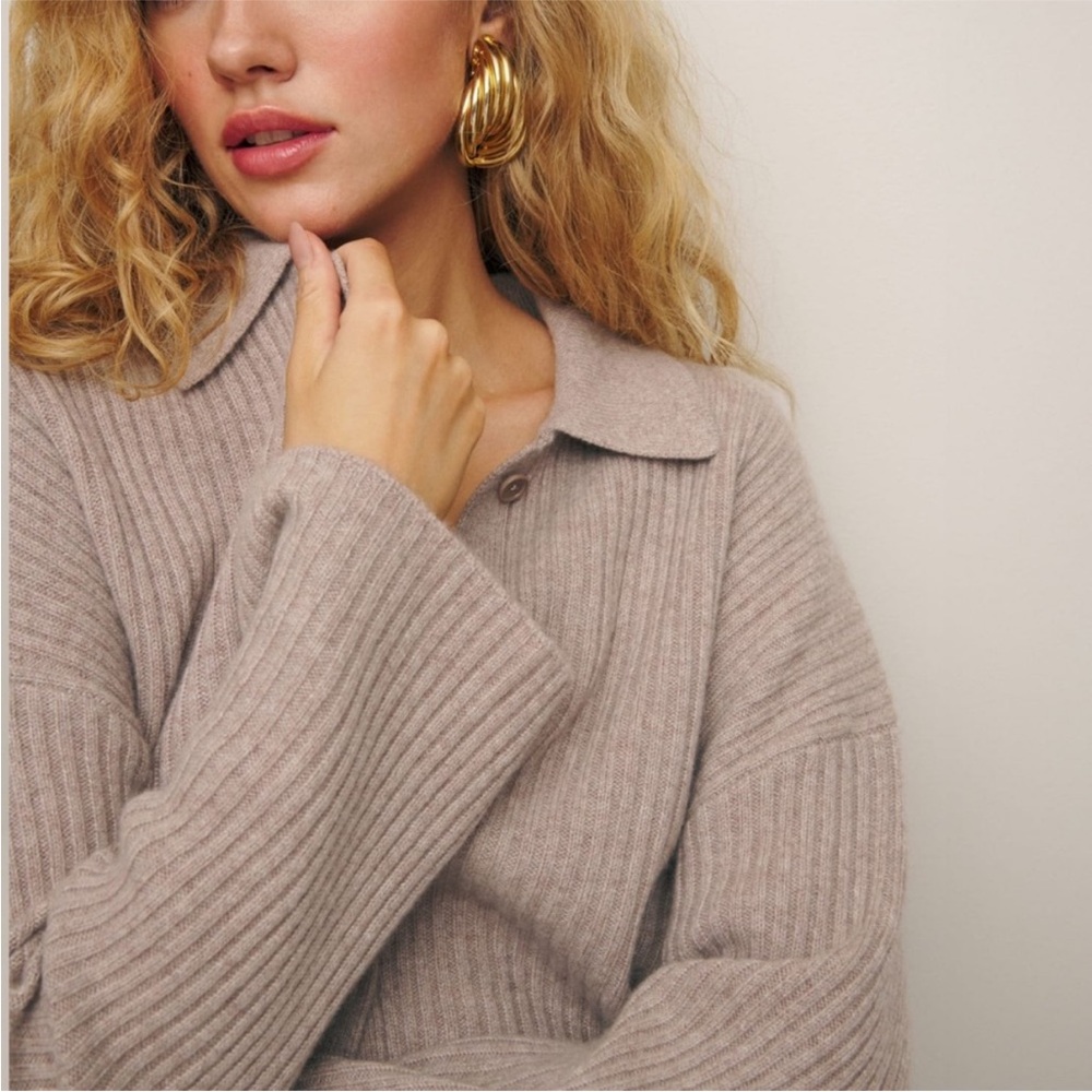 Reformation NEW Fantino Cashmere Collared Cardigan (Oatmeal) - Picture 6 of 14